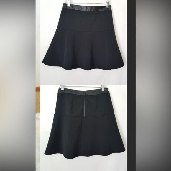 Ann Taylor Black Circle A Line Skirt with Leather Waistband - Picture 9 of 12